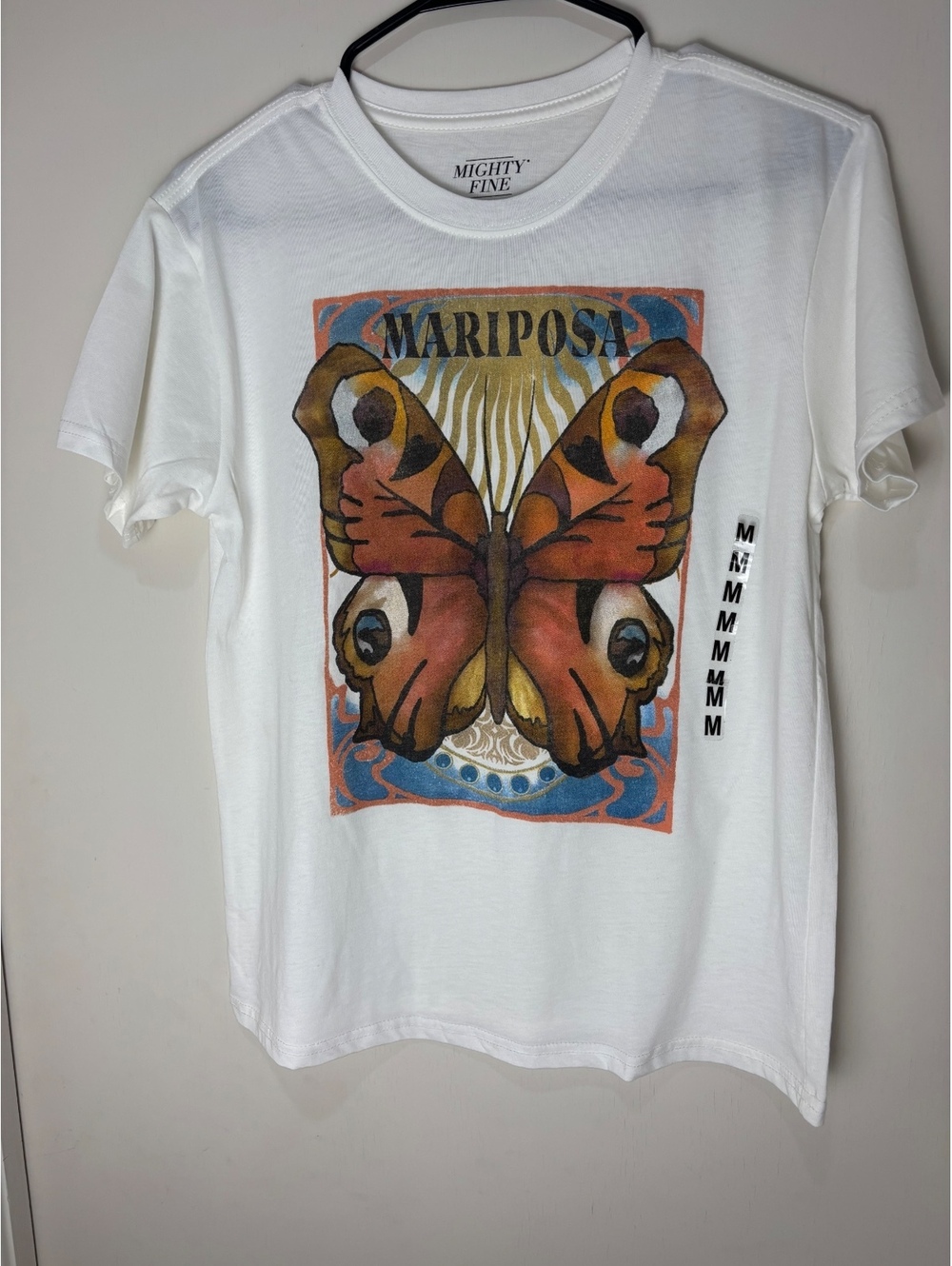 Mighty Fine Mariposa Butterfly Graphic T Shirt Women Medium NWOT Boho White